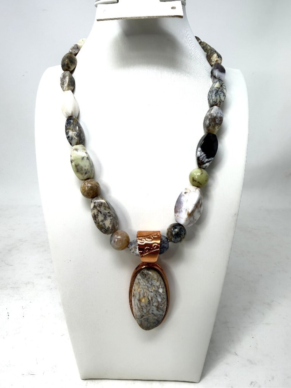 Jay King DTR Necklace 16” Dendritic Agate Copper Large Pendant Signed Mine Find